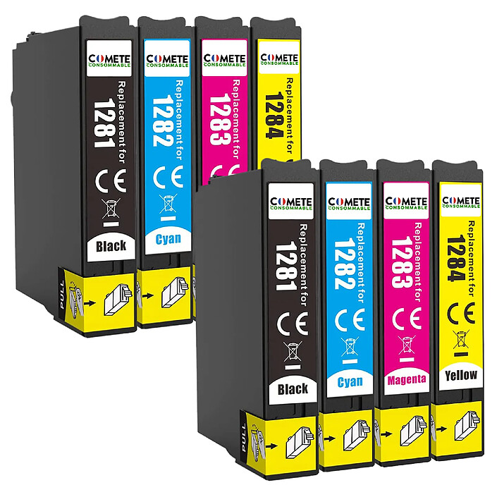COMETE - Marque Française - T1285 - 8 Cartouches d'encre Compatibles avec Epson T128XL T1281 T1282 T1283