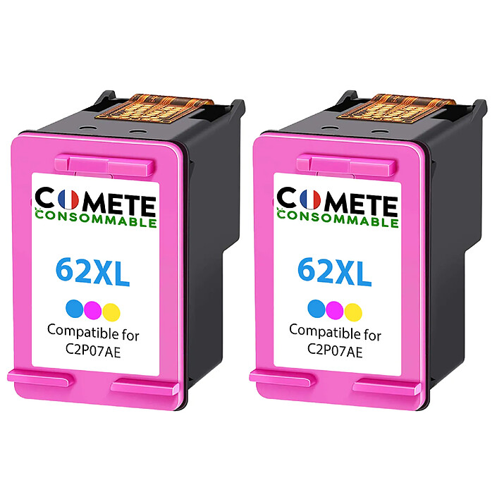COMETE - 62XL - 2 Cartouches compatibles HP 62 XL - Couleur - Marque française