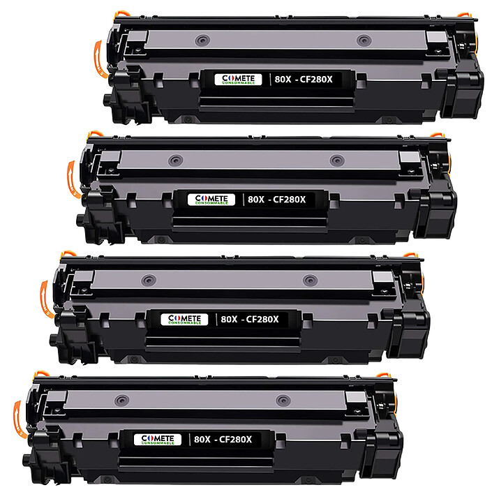 COMETE - 80X - 4 Toners compatibles pour HP 80X CF280X - 4 Noir - Marque Française