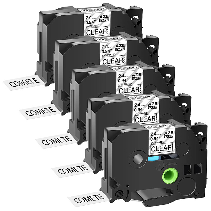 COMETE - Tze-151 - 5 Rubans compatible Brother TZe 151 Noir sur transparent cassette recharge pour étiqueteuse Brother