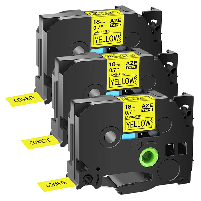 COMETE - Tze641 - 3 Rubans TZe-641 Noir sur Jaune cassette recharge pour étiqueteuse Brother