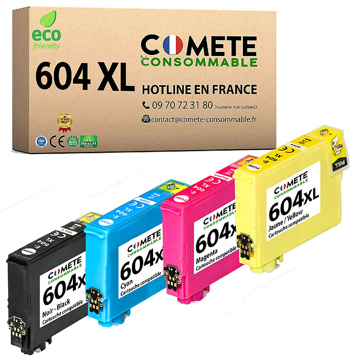 COMETE, Entreprise française - 604XL - Pack de 4 Cartouches Compatibles Epson