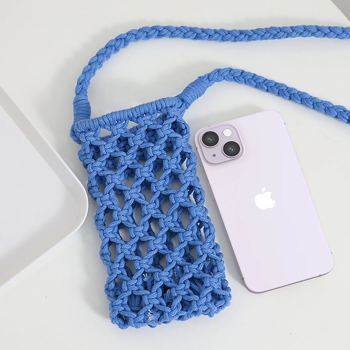 Avizar Sac Bandoulière pour Smartphone en Crochet Tressé Série TressBag Bleu pas cher