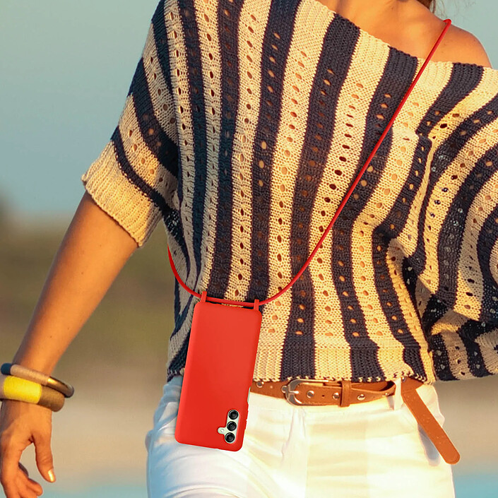 Acheter Avizar Coque Cordon pour Samsung Galaxy A14 5G et 4G Lanière Tour du Cou 80cm Rouge