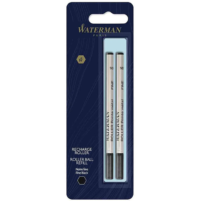 WATERMAN Pack 2 Recharges pour Stylo roller Pointe Fine Noir