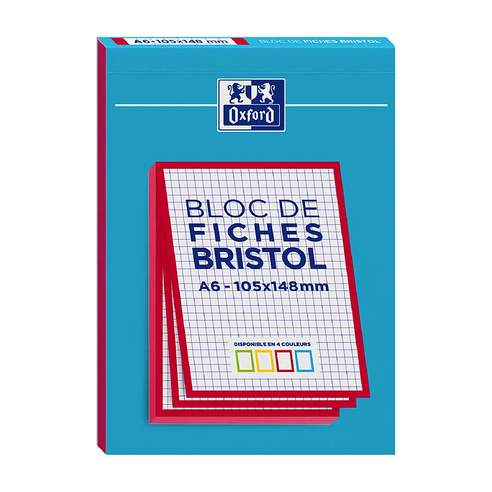 OXFORD Bloc de 30 fiches bristol 105X148 non perforées Q5/5 rouge
