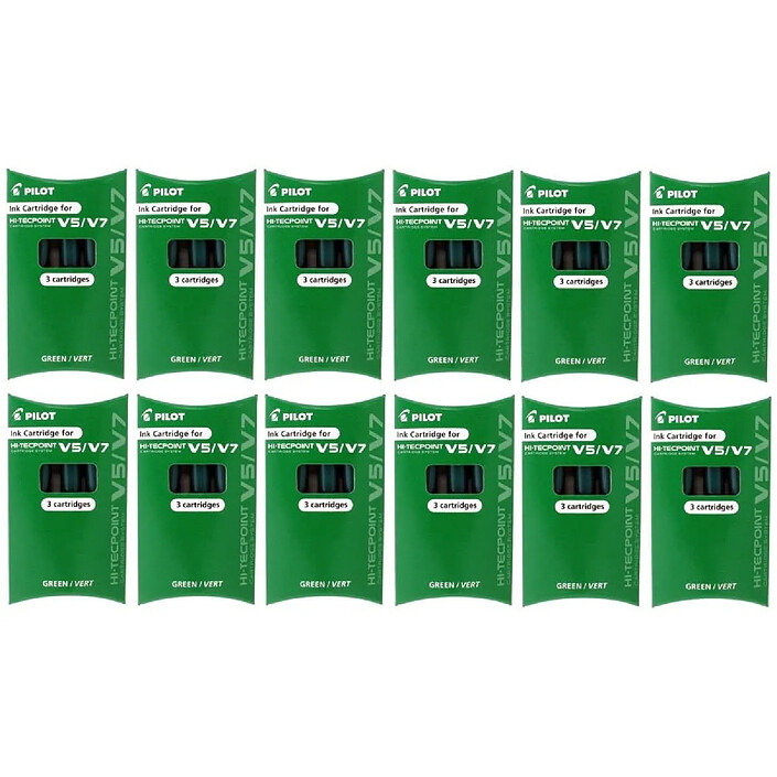 PILOT Pochette de 3 recharges pour V5/V7 BEGREEN encre verte x 12