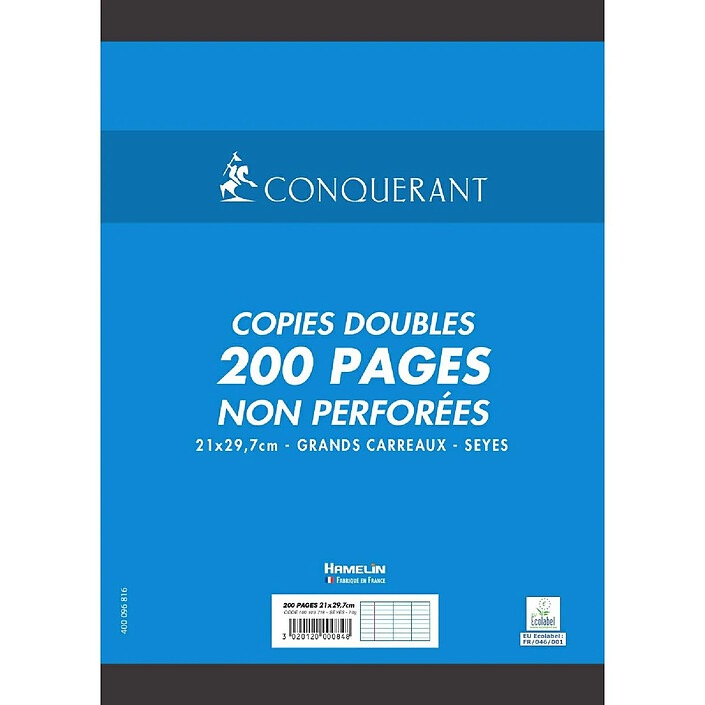 CONQUÉRANT Copies doubles non perforées blanches 21x29,7cm 200pages SEYES 70g