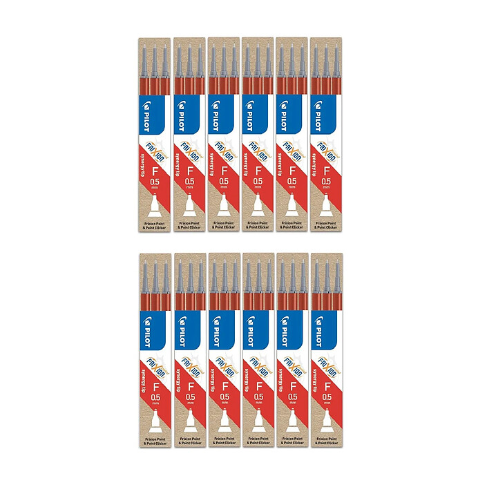 PILOT Pochette de 3 recharges roller FriXion Point pointe aiguille fine (0,5mm) Rouge x 12