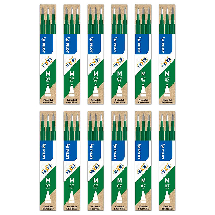 PILOT Set de 3 Recharges pour Roller FriXion Ball et Clicker Pointe Moyenne Vert x 12