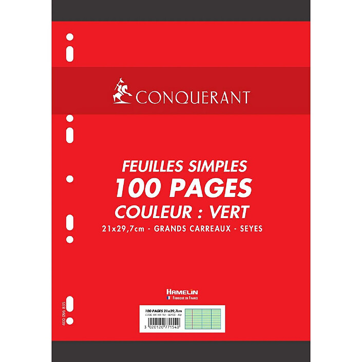 CONQUÉRANT Feuillets mobiles A4 cm 100 pages 80g grands carreaux verts x 10