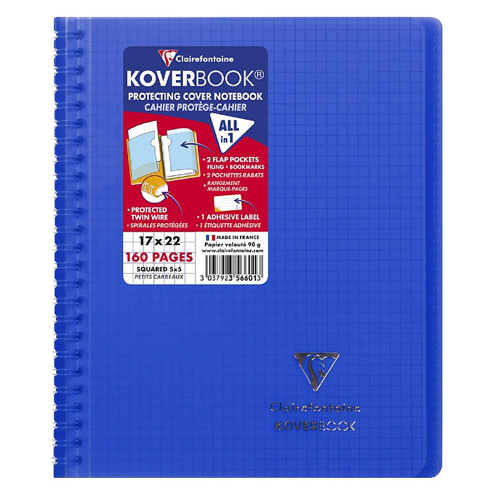 CLAIREFONTAINE Cahier reliure Koverbook 17x22cm 160 pages petits carreaux PP Coloris Aléatoire