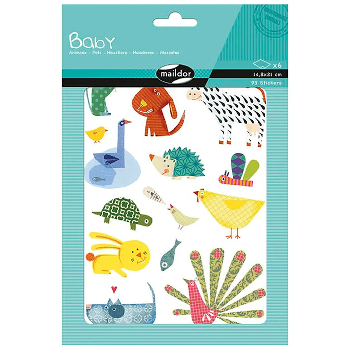 MAILDOR Set de 6 planches A5 à gommettes Baby Animaux familiers