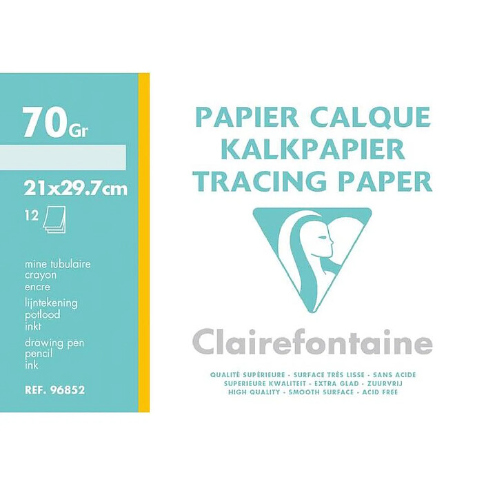 CLAIREFONTAINE Pochette de 12 feuilles de papier calque 21x29.7cm 70/75g