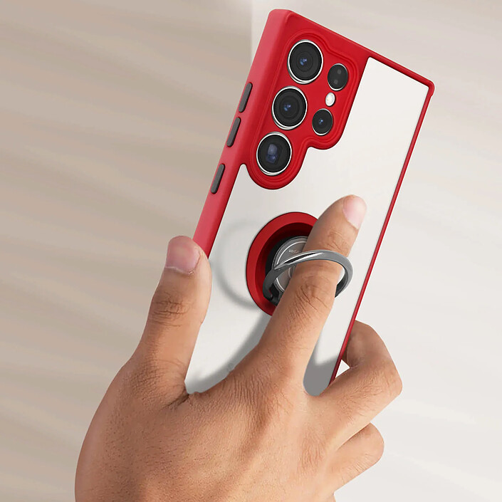 Avis Coque pour Samsung S23 Ultra Bi-matière Bague Métallique Support Vidéo Rouge