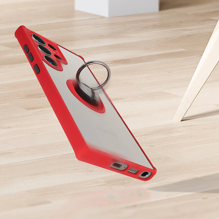 Coque pour Samsung S23 Ultra Bi-matière Bague Métallique Support Vidéo Rouge pas cher
