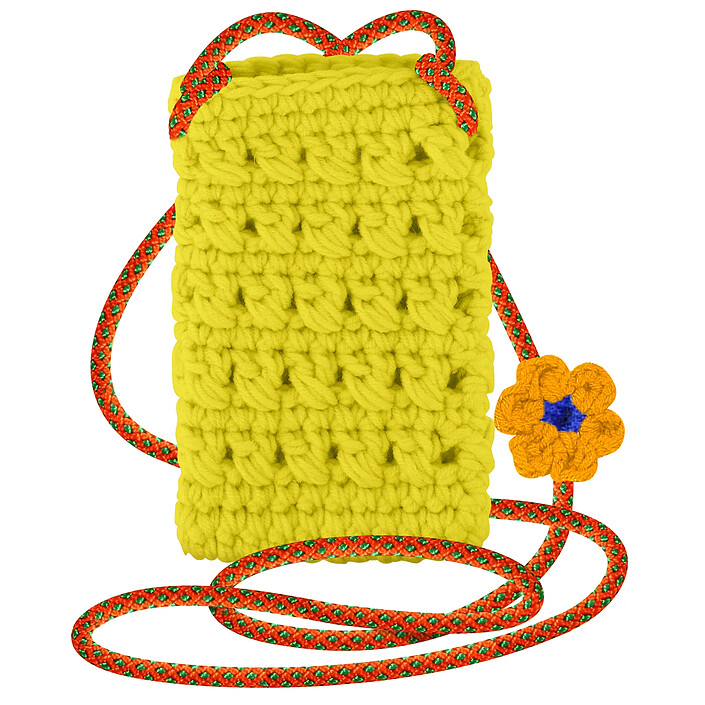 Avizar Sac Bandoulière pour Smartphone Tricoté Main Motif Fleur Série FlowerWeave Jaune