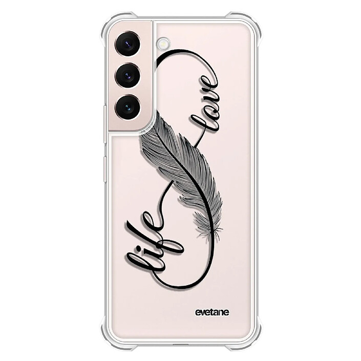 Evetane Coque Samsung Galaxy S22 5G Silicone antichocs Solides coins renforcés  transparente Motif Love Life