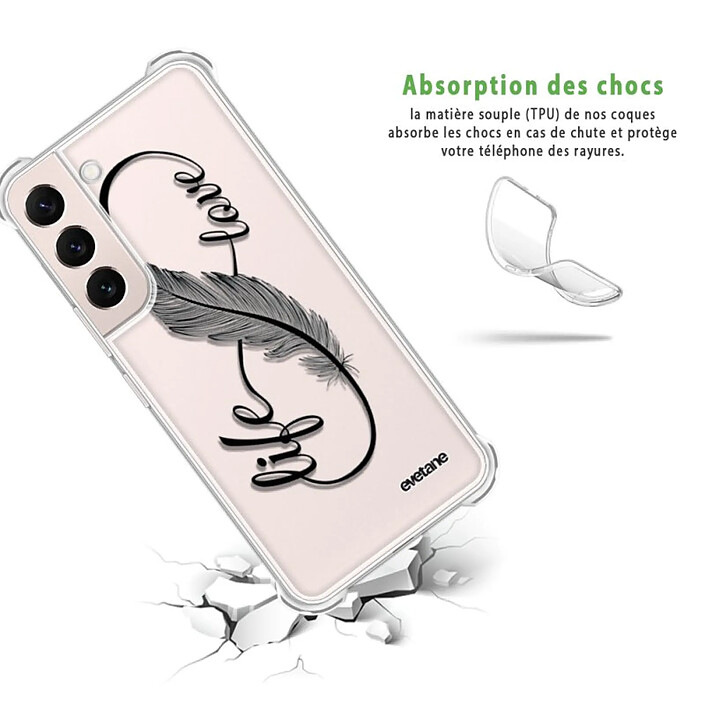 Avis Evetane Coque Samsung Galaxy S22 5G Silicone antichocs Solides coins renforcés  transparente Motif Love Life