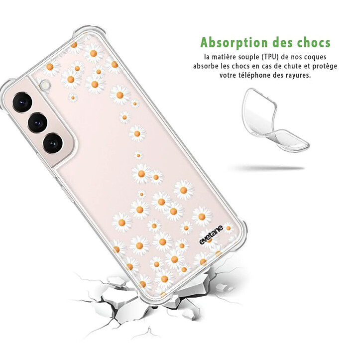 Avis Evetane Coque Samsung Galaxy S22 5G Silicone antichocs Solides coins renforcés  transparente Motif Marguerite