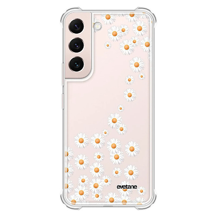 Evetane Coque Samsung Galaxy S22 5G Silicone antichocs Solides coins renforcés  transparente Motif Marguerite