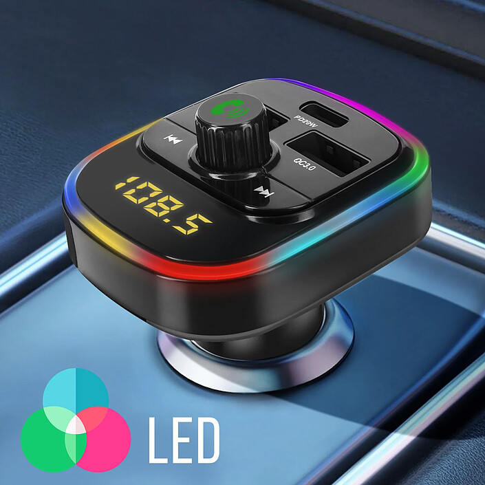 Avizar Transmetteur FM Bluetooth avec Chargeur Voiture USB QC 3.0 et USB-C 20W C4 Noir pas cher