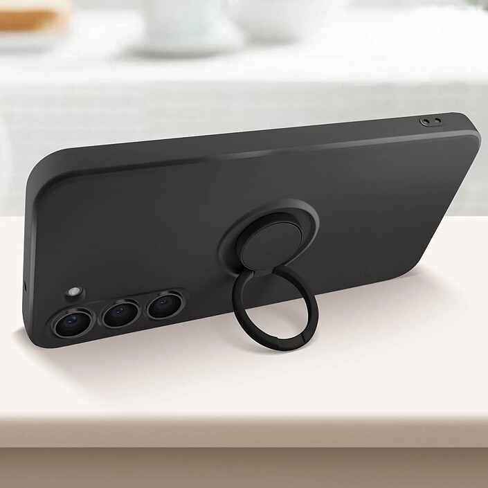 Avizar Coque pour Samsung Galaxy S23 Soft touch Flexible avec Bague Support Noir pas cher