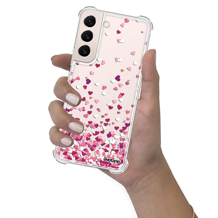 Evetane Coque Samsung Galaxy S22 5G Silicone antichocs Solides coins renforcés  transparente Motif Confettis De Coeur pas cher
