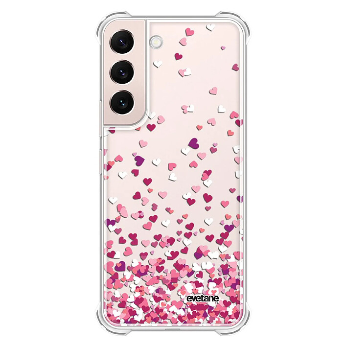Evetane Coque Samsung Galaxy S22 5G Silicone antichocs Solides coins renforcés  transparente Motif Confettis De Coeur