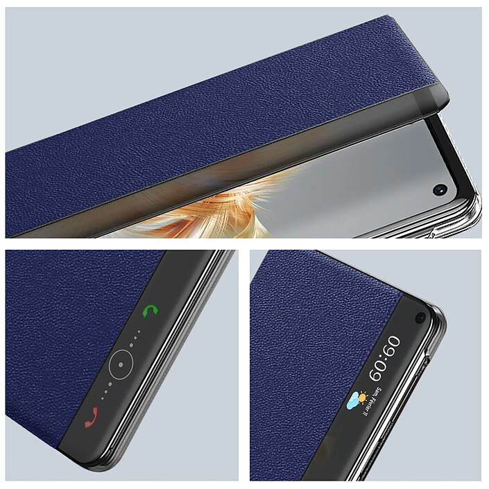 Avizar Coque Clapet pour Huawei Mate X3 Fenêtre et Béquille Clear View Stand Bleu nuit pas cher