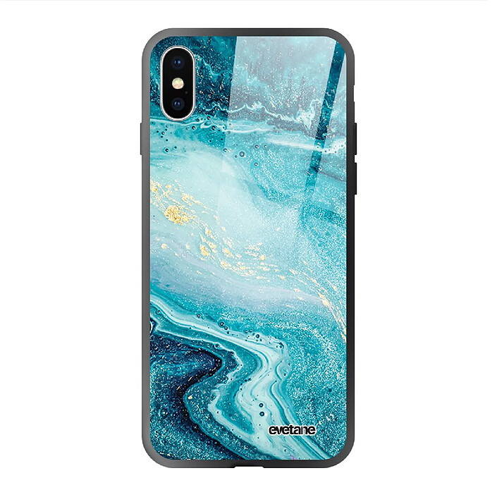 Evetane Coque en verre trempé iPhone Xs Max Bleu Nacré Marbre .