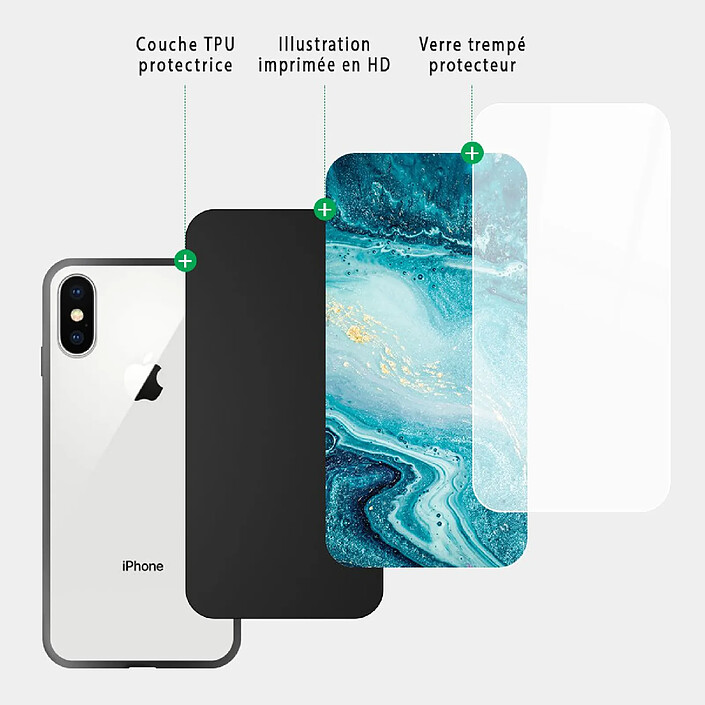 Acheter Evetane Coque en verre trempé iPhone Xs Max Bleu Nacré Marbre .