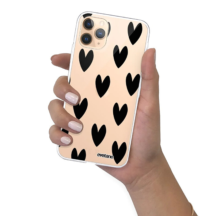 Evetane Coque iPhone 11 Pro 360 intégrale transparente Motif Coeurs Noirs Tendance . pas cher