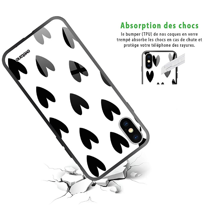Avis Evetane Coque en verre trempé iPhone Xs Max Coeurs Noirs .