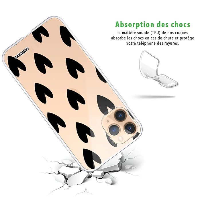 Avis Evetane Coque iPhone 11 Pro 360 intégrale transparente Motif Coeurs Noirs Tendance .