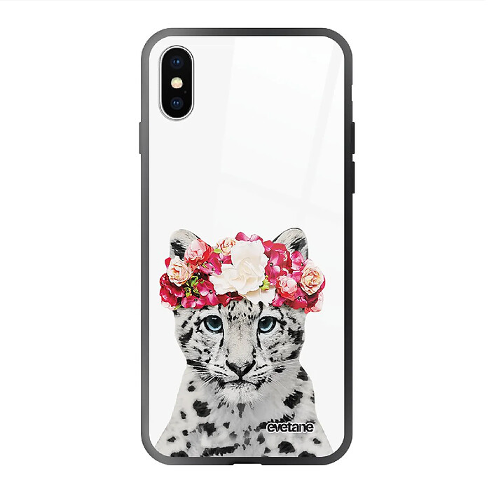 Evetane Coque en verre trempé iPhone Xs Max Leopard Couronne .