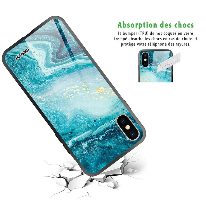 Avis Evetane Coque en verre trempé iPhone Xs Max Bleu Nacré Marbre .