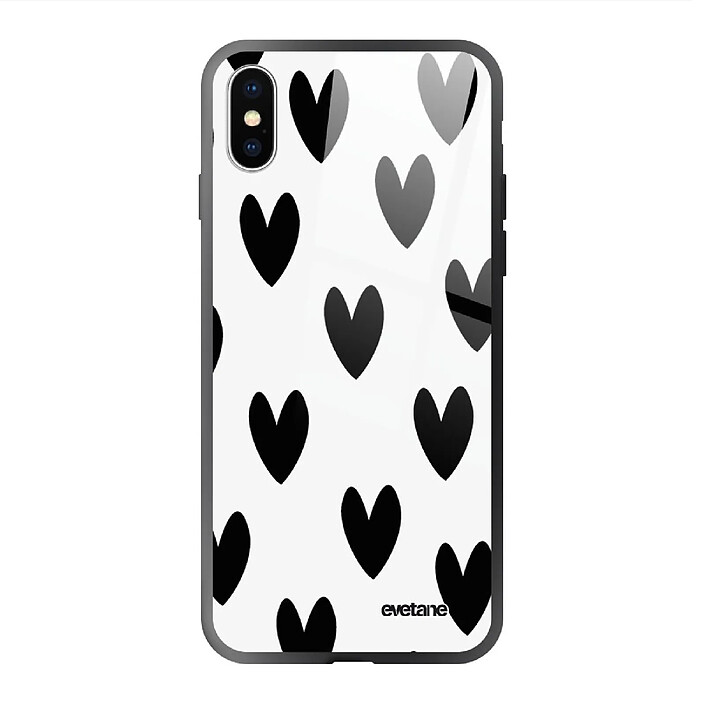 Evetane Coque en verre trempé iPhone Xs Max Coeurs Noirs .