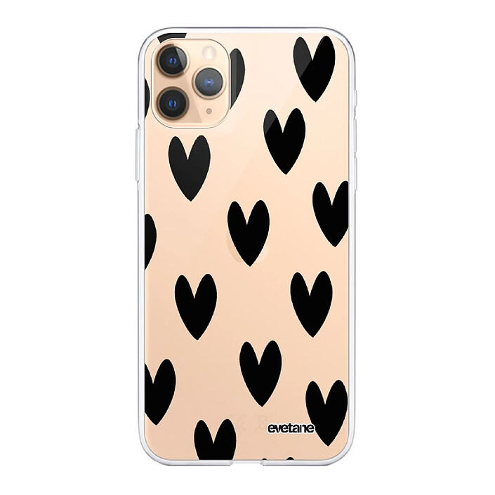 Evetane Coque iPhone 11 Pro 360 intégrale transparente Motif Coeurs Noirs Tendance .