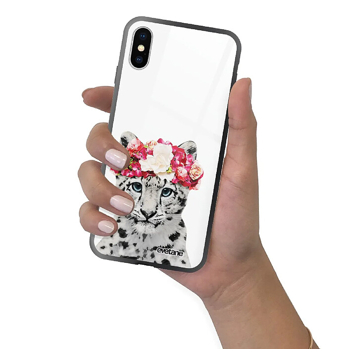 Evetane Coque en verre trempé iPhone Xs Max Leopard Couronne . pas cher