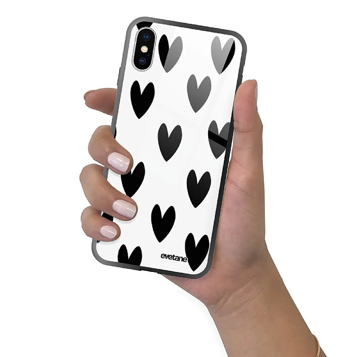 Evetane Coque en verre trempé iPhone Xs Max Coeurs Noirs . pas cher