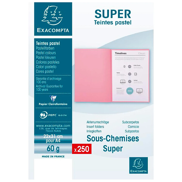 EXACOMPTA Paquet 250 sous-chemises SUPER 60 Orange x 5