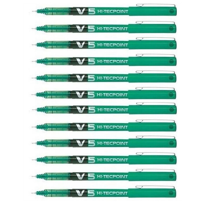 PILOT Stylo roller Hi-Tecpoint V5 Encre liquide Pointe Fine Vert x 12