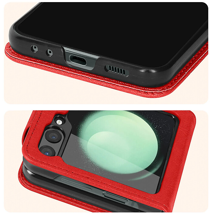 Avis Avizar Coque Clapet pour Samsung Galaxy Z Flip 5 Languette Magnétique Chesterfield Rouge