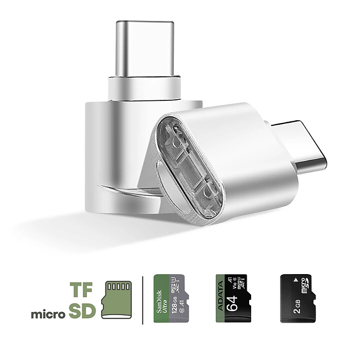 Avis Avizar Mini Lecteur Carte micro SD / TF, Adaptateur USB-C 3.1 Argent