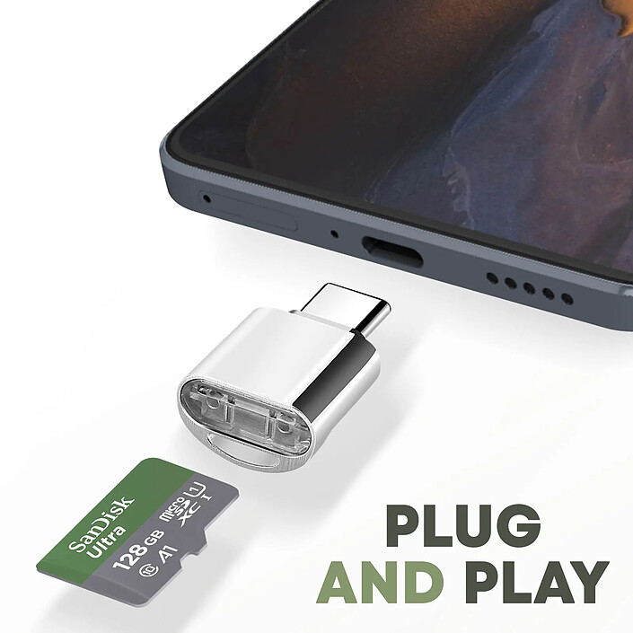 Avizar Mini Lecteur Carte micro SD / TF, Adaptateur USB-C 3.1 Argent pas cher