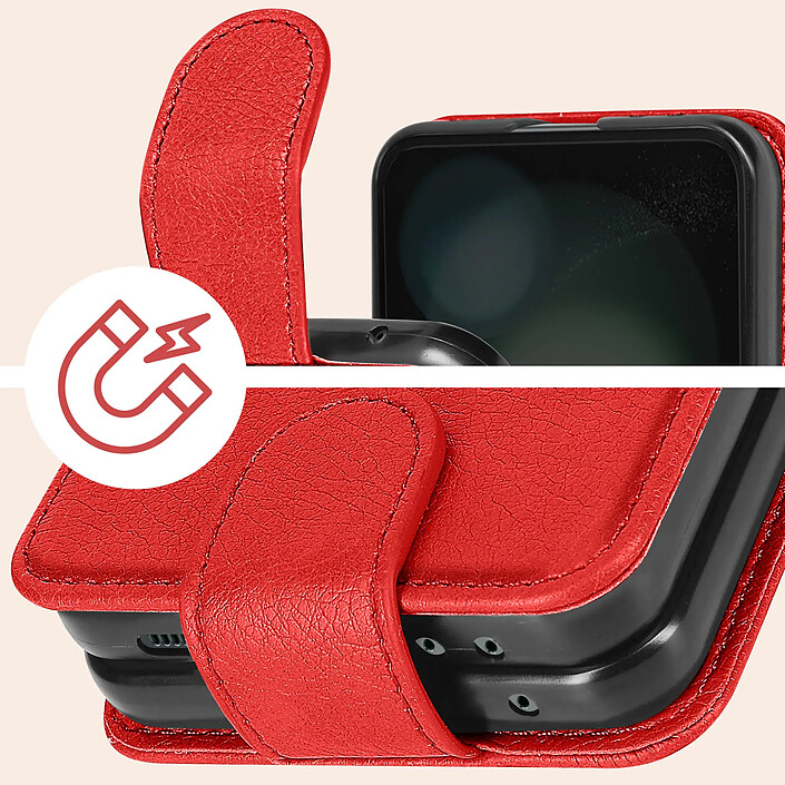 Acheter Avizar Coque Clapet pour Samsung Galaxy Z Flip 5 Languette Magnétique Chesterfield Rouge