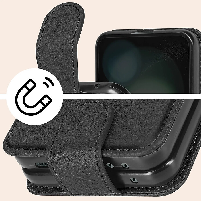 Acheter Avizar Étui Clapet pour Galaxy Z Flip 5 avec Languette Magnétique Chesterfield Grainé Noir