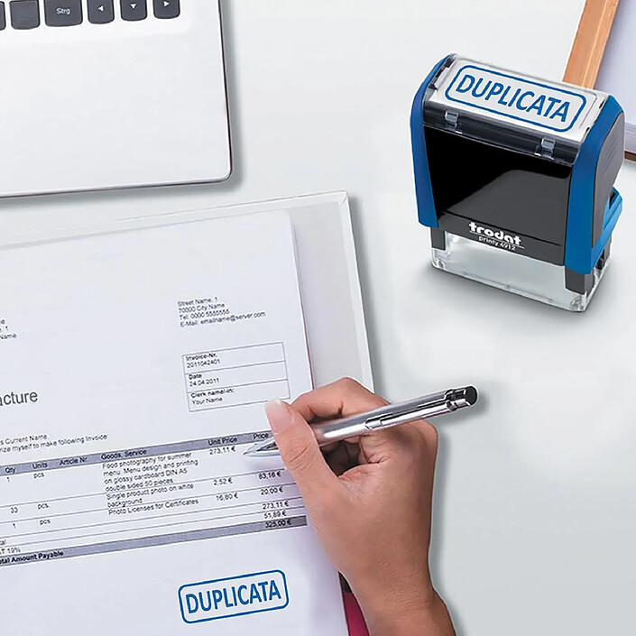TRODAT Tampon X-print 4912 Formule Commerciale Texte + Picto 'DUPLICATA' Bleu pas cher