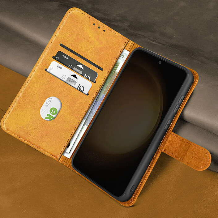 Avizar Étui pour Samsung Galaxy S23 FE Porte-carte Support Vidéo Série Vintage Camel pas cher